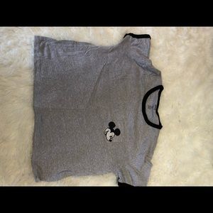 Grey shirt with black trim and Mickey Mouse